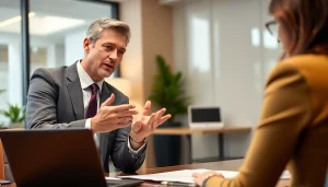 PFAS lawsuit attorneys consulting with a client in a modern office, emphasizing legal support and trust.